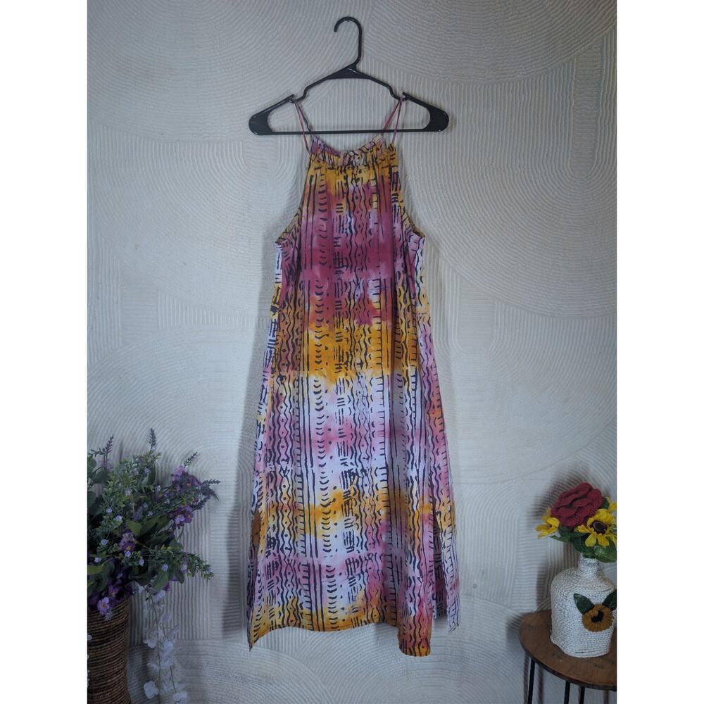 Global Mamas Maxi Dress Large Organic Cotton Strappy Sleeveless Colorful Boho